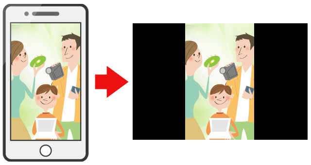 スマホ、タブレットを縦表示で撮影した動画をDVDにした場合、両サイドに黒が入ります。
